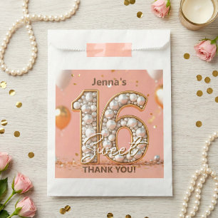 Elegant Sweet 16 Gold Pearl Pink Balloons Favour Bag