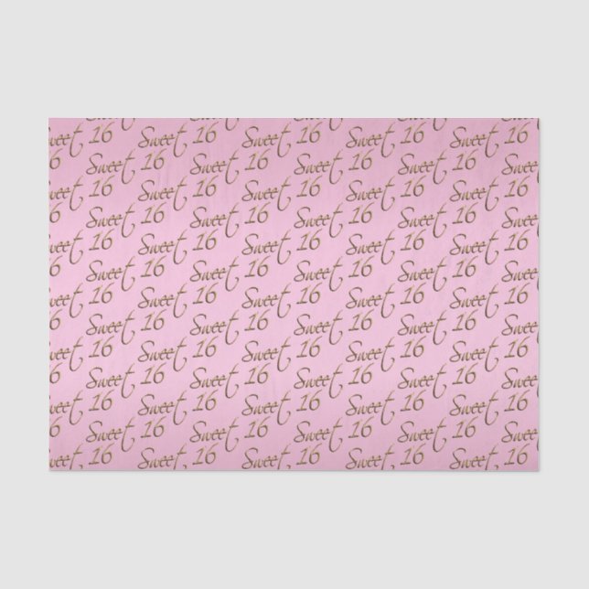 Elegant Sweet 16 in Pink and Gold Tissue Paper (Front)