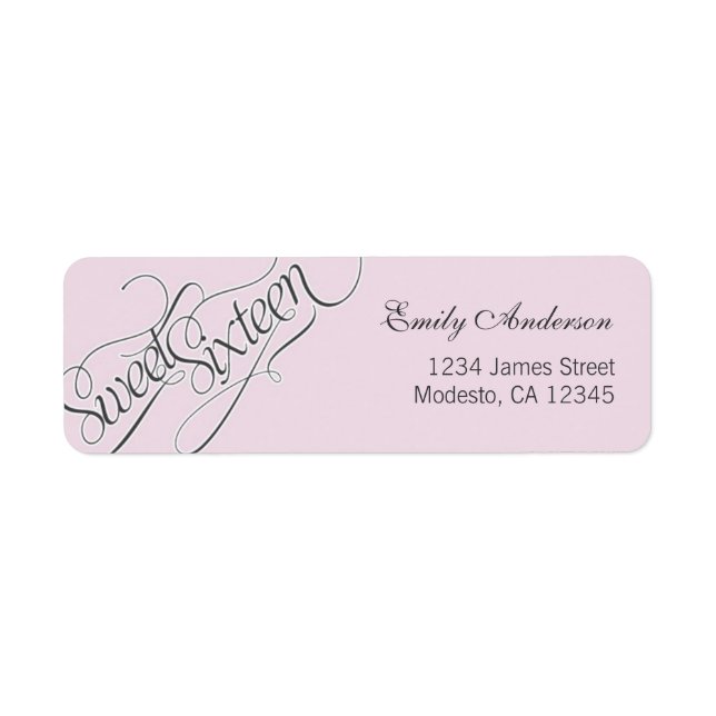 Elegant Sweet 16 Return Address Label in Pale Pink (Front)