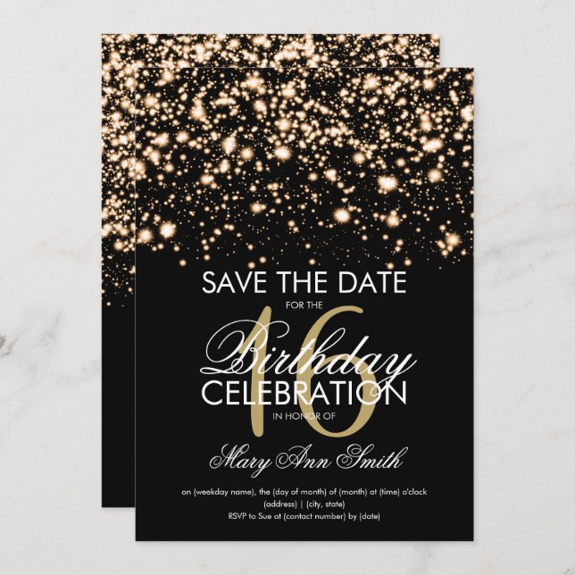Elegant Sweet 16 "Save The Date" Gold Invitation (Front/Back)
