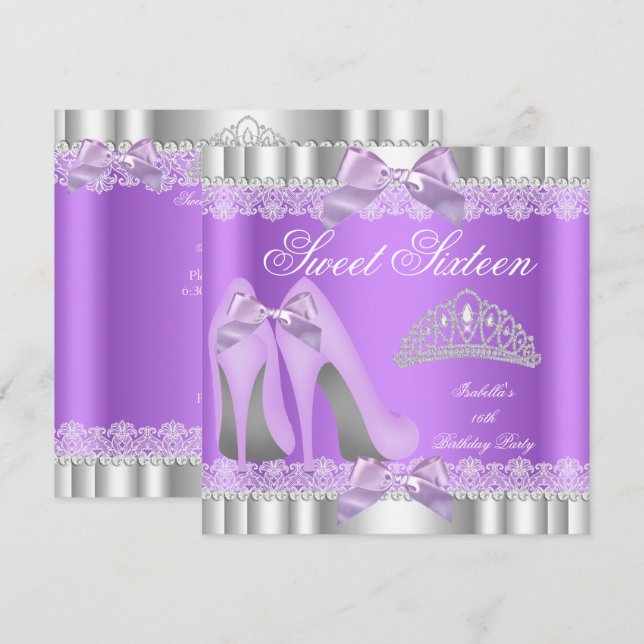 Elegant Sweet 16 Sweet Sixteen Party Lavender Lace Invitation (Front/Back)
