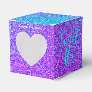 Elegant Sweet 16 Teal Purple Glitter Thank You Favor Box