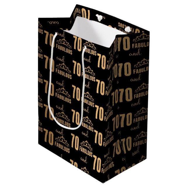 Elegant Sweet 70 Typography Medium Gift Bag (Front Angled)