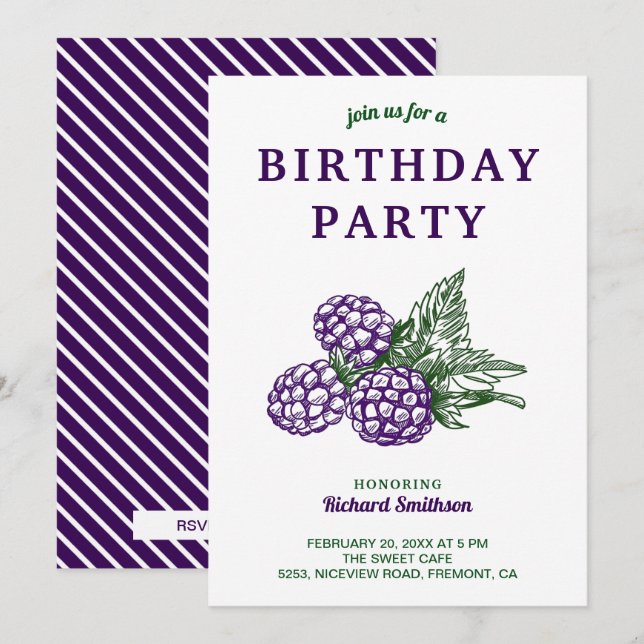 Elegant Sweet Blackberries Birthday Party Invitation (Front/Back)