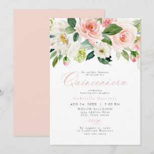 Elegant & Sweet Blush Pink Floral Quinceañera Invitation