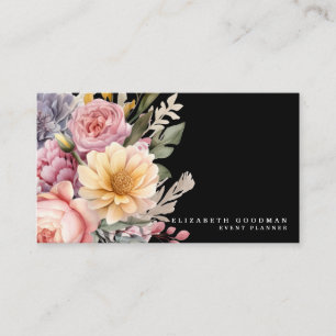 Elegant Sweet Flowers Black Business Cards