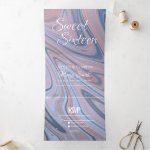 Elegant Sweet Liquid Marble   Agate Blush Navy Tri-Fold Invitation