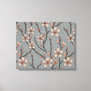 Elegant Sweet Pink Flower Blossom Cherry Pattern Canvas Print