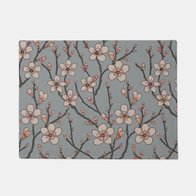 Elegant Sweet Pink Flower Blossom Cherry Pattern Doormat (Front)