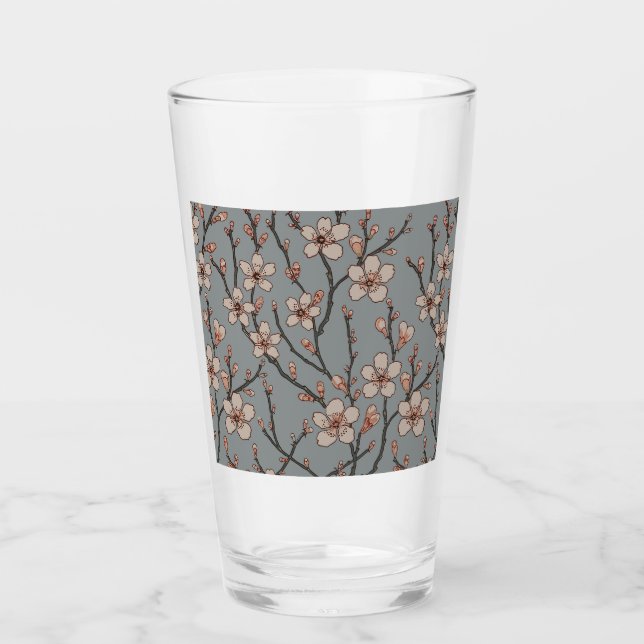Elegant Sweet Pink Flower Blossom Cherry Pattern Glass (Front)