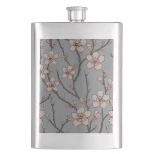 Elegant Sweet Pink Flower Blossom Cherry Pattern Hip Flask