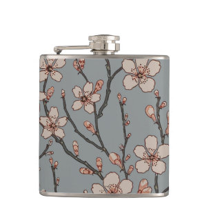 Elegant Sweet Pink Flower Blossom Cherry Pattern Hip Flask