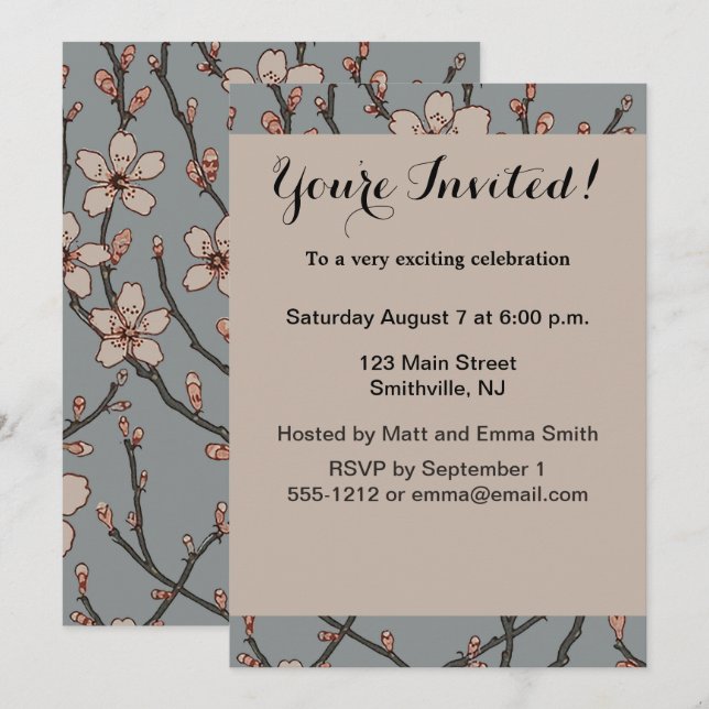 Elegant Sweet Pink Flower Blossom Cherry Pattern Invitation (Front/Back)
