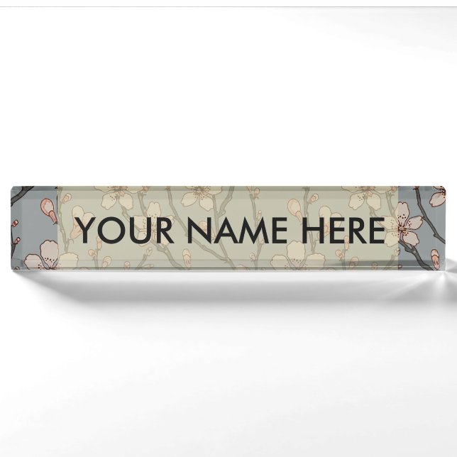 Elegant Sweet Pink Flower Blossom Cherry Pattern Nameplate (Front)