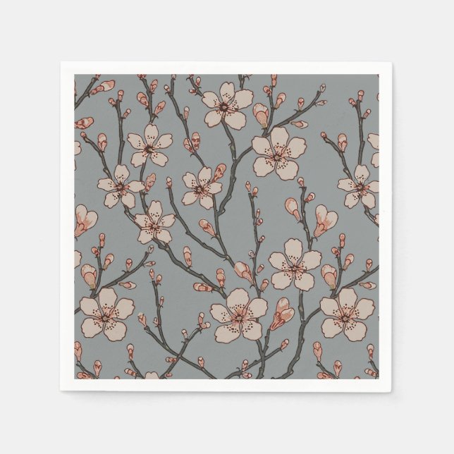 Elegant Sweet Pink Flower Blossom Cherry Pattern Napkin (Front)