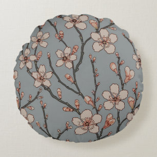Elegant Sweet Pink Flower Blossom Cherry Pattern Round Pillow