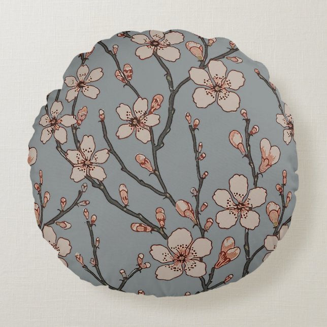 Elegant Sweet Pink Flower Blossom Cherry Pattern Round Pillow (Front)