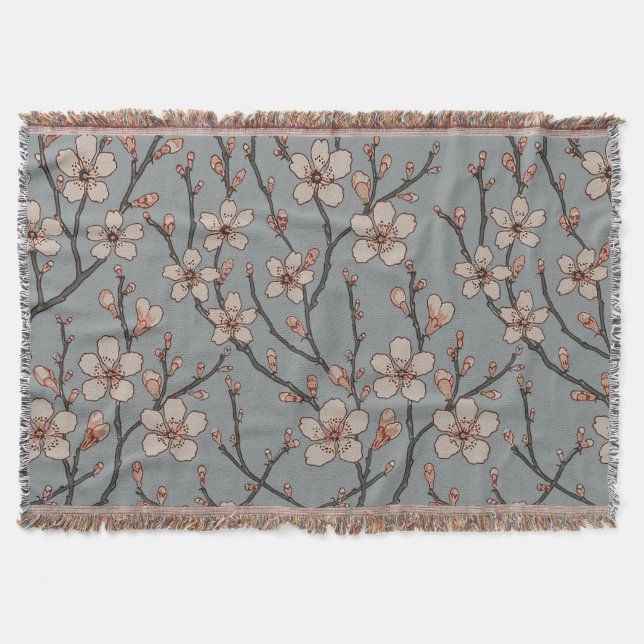 Elegant Sweet Pink Flower Blossom Cherry Pattern Throw Blanket (Front)