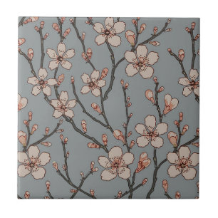 Elegant Sweet Pink Flower Blossom Cherry Pattern Tile