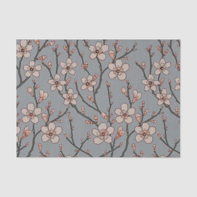 Elegant Sweet Pink Flower Blossom Cherry Pattern Tissue Paper (Front)