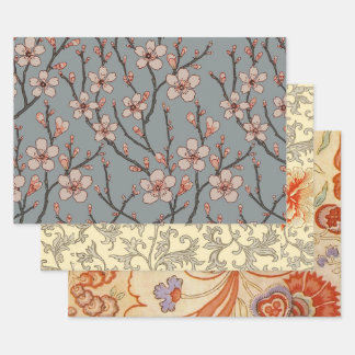 Elegant Sweet Pink Flower Blossom Cherry Pattern Wrapping Paper Sheet