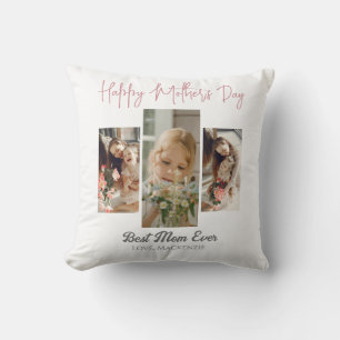 Elegant Sweet Pink Happy mothers Day Three photo Throw Pillow