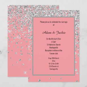 ELEGANT SWEET PINK SILVER  SPARKLE WEDDING CUSTOM INVITATION