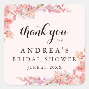 Elegant Sweet Pink Watercolor Floral Thank You Square Sticker