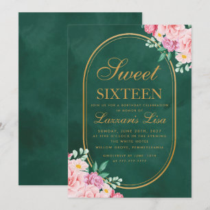 Elegant Sweet Seixteen 16 Watercolor Pink Floral B Invitation