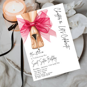 Elegant Sweet Sixteen Birthday High Heels Pink Bow Invitation