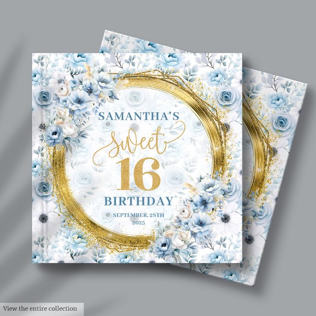 Élégant Sweet sixteen Bleu Lumière Livre d'invité (Elegant Light Blue Sweet Sixteen Guest Book Glitter)