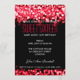 Elegant Sweet Sixteen Sparkling Lights Red Invitation