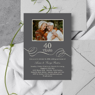 Elegant Swirl Anniversary Photo Invitation - Grey