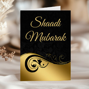 Elegant Swirl Black and Gold Shaadi Mubarak Card