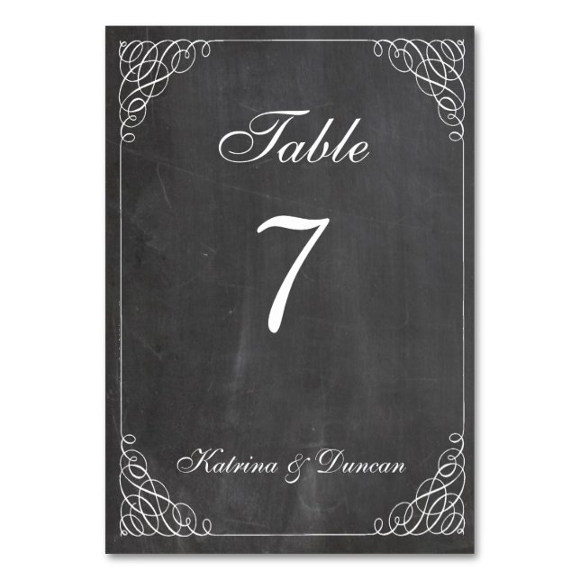 Elegant Swirl Chalkboard Personalized Table Card (Front)