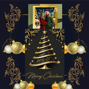Elegant Swirl Christmas  Tree   Foil Holiday Card