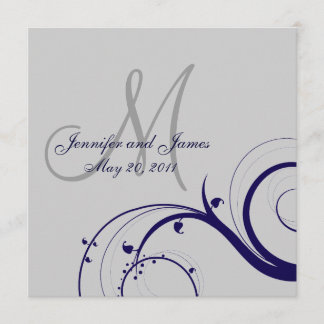 Elegant Swirl Grey and Navy Wedding Invitation