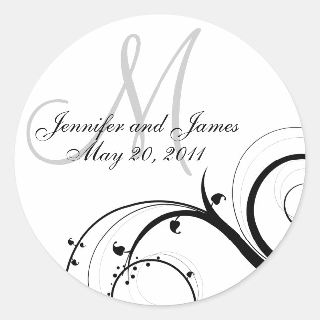Elegant Swirl Monogram Wedding Invitation Sticker (Front)