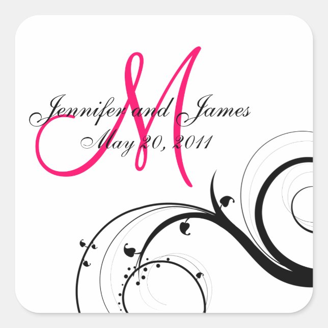 Elegant Swirl Monogram Wedding Square Labels (Front)