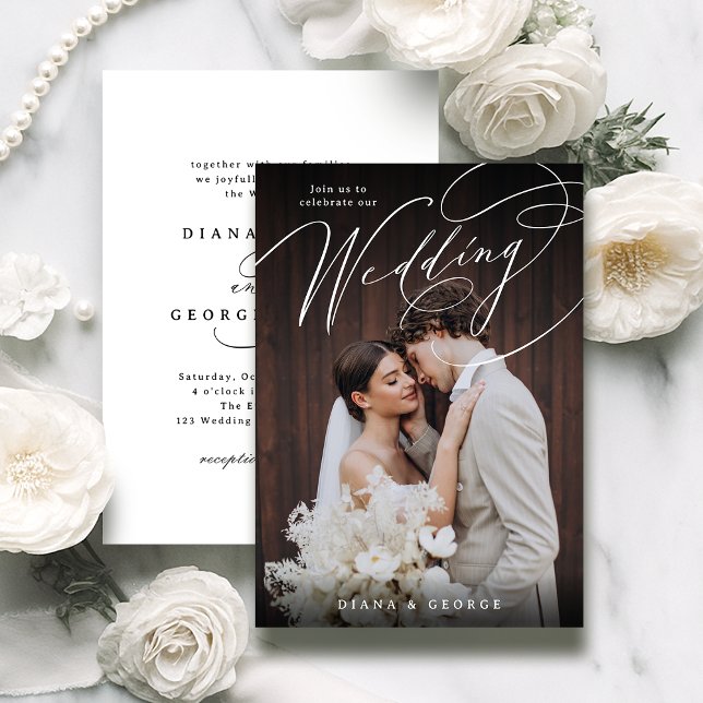 Elegant swirl script Simple Photo Wedding Invitation (Elegant swirl script Simple Photo Wedding Invitation)