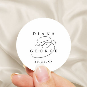 Elegant Swirl Script Simple Wedding favors Classic Round Sticker