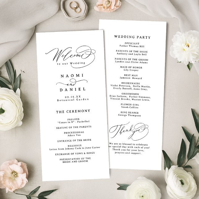 Elegant Swirl Script Simple Wedding Program (Elegant Swirl Script Simple Wedding Program)