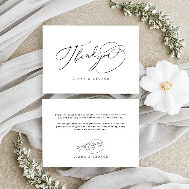Elegant Swirl Script Simple Wedding Thank You Card (Elegant Swirl Script Simple Wedding Thank You Card)