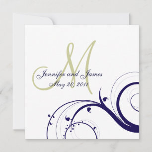 Elegant Swirl Wedding Invitation Navy Green White