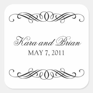 Elegant Swirl Wedding Square Sticker