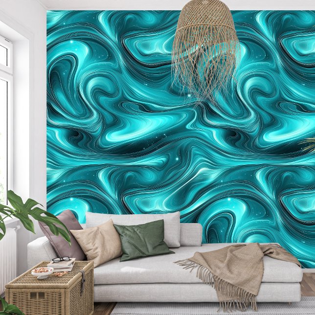 Elegant Swirling Waves Liquid Turquoise Agate  Wallpaper (Elegant swirling Waves Liquid Turquoise Agate Wallpaper)