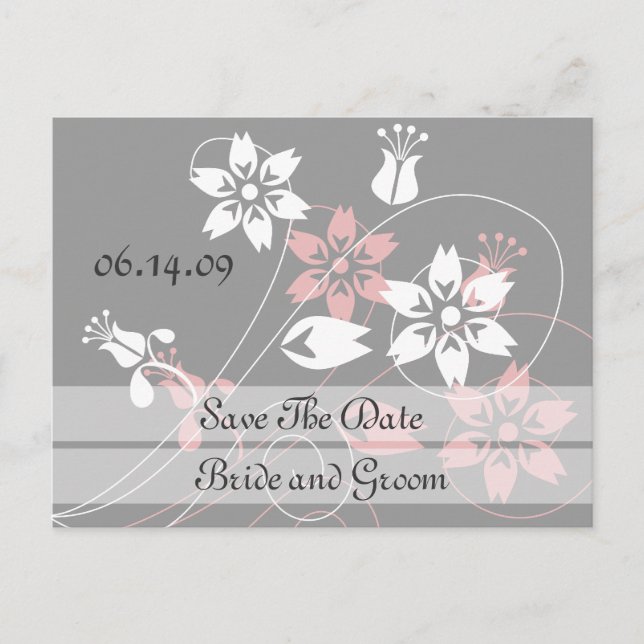 Elegant Swirls And Flowers Save The Date Postcards (Front)