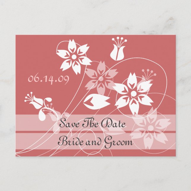 Elegant Swirls And Flowers Save The Date Postcards (Front)