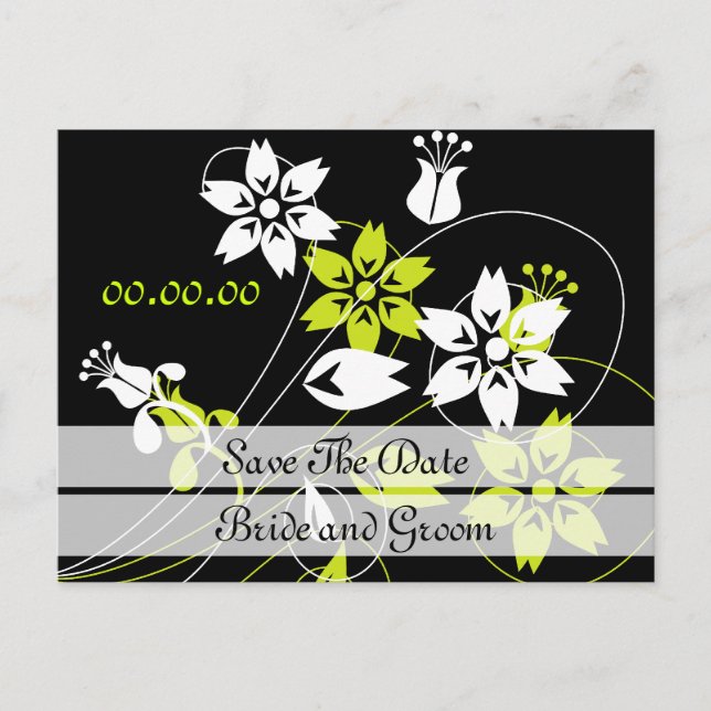 Elegant Swirls And Flowers Save The Date Postcards (Front)