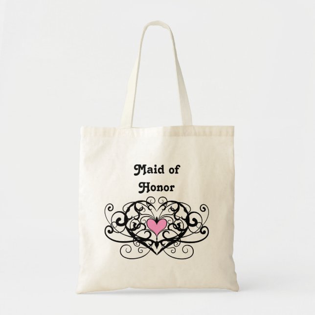 Elegant swirls and hearts maid of honour tote bag (Front)